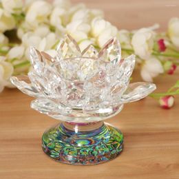 Candle Holders 7 Colors Crystal Glass Lotus Flower Tea Light Holder Buddhist Decor