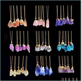Pendant Necklaces Colorf Natural Stone Crystal Necklace Women Pendant Necklaces White Pink Quartz Healing Chakra Men Jewellery Gift 191 Dhx6B