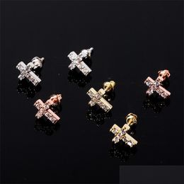 Stud Minimalist 925 Sier Cubic Zirconia Stud Earrings For Women Simple Geometric Cross Earring Hip Hop Fashion Jewelry 1121 B3 Drop D Dhrky