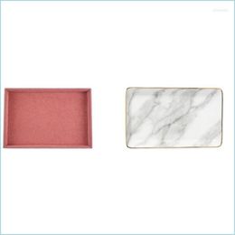 Jewellery Pouches Bags Jewellery Pouches Bags Pink Veet Ring Display Organiser Case Tray Ceramic Storage Nordic Style Rectangar Marble Dh4X3