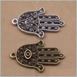 Charms 20 Pcs/Lot 28.2Mmx41.7Mm Antique Sier Plated Religious Big Size Hamsa Hand Charms Pendant For Diy Jewellery Making Wholesale 111 Dhmgk