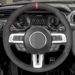 Car Steering Wheel Cover Non-slip Black Suede For Ford Mustang 2015 2017 2018 2019 Mustang GT 2015 2017 2018 2019 Accessories