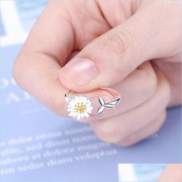 Band Rings 925 Sterling Sier New Womens Fashion Jewellery Chrysanthemum-Shaped Open Ring Adjustable Size Drop Delivery 2022 Dhgtk