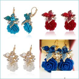 Dangle Chandelier Butterfly Earrings Dangle Flowers Ethnic Style Resin Rose Retro Jewelry Temperament Fashion Ladies Ear Pendants Ac Dhifs