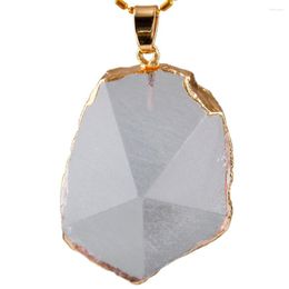 Pendant Necklaces SUNYIK Natural Rock Quartz Faceted Gem Stone Irregular