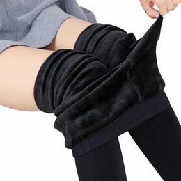 Women's Leggings Winter Warm Leggins High Waist Solid Colour Velvet Stretchy Black T221014