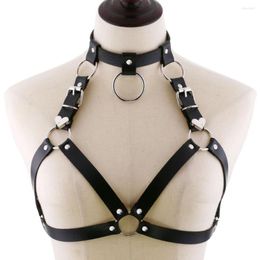 Belts Women Sexy Punk Chest Harness Adjustable Caged Metal Body Chain PU Leather Choker Statement Necklace Party Clubwear