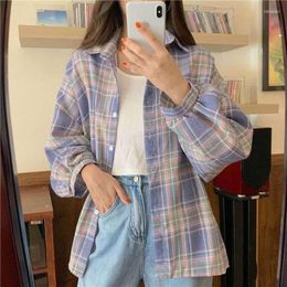 Women's Blouses Women's & Shirts JMPRS Women Plaid Shirt Fashion Korean Loose Student Long Sleeve Autumn School Casual Button Up Turn