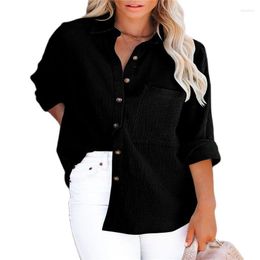 Women's Blouses 2022 Autumn Ladies Fashion Simple Women's Long-Sleeved V-Neck Button Cotton And Linen Shirt Clothing