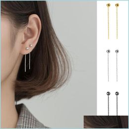 Dangle Chandelier Trusta Minimalist 925 Sterling Sier Stud Earring Little Bead Linked 4Cm Stick For Women Creative Fashion Jewellery 1 Dh5Zv