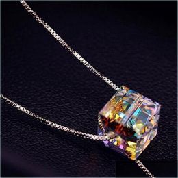 Pendant Necklaces Simple Love Square Crystal Necklace Gold Plated Fashion Jewellery Msee Pics Day Gift Pendant Drop Delivery 2022 Jew Dhstx