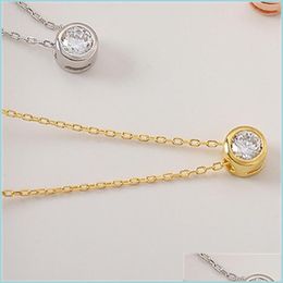 Pendant Necklaces Latest Single Stone Necklace Fine Delicate Box Chain 925 Sterling Sier Bezel 5Mm Sparking Cubic Zirconia Simple Je Dhamo