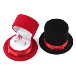 Jewelry Pouches 1 Piece Red/Black Top Hat Box Velvet Wedding Ring Necklace Display Gift Container Case For Packaging