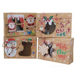 Christmas biscuit boxes PVC Window opening Candy Biscuit Box Creative Kraft Paper Cake Bread Muffin Christmas Gift BoxLT099