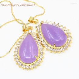 Pendant Necklaces 25x39mm Drop Stainless Steel Chain Purple Stone For Women Natural Jades Chalcedony Necklace Pendants Diy Jewellery B3320