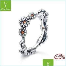 With Side Stones 100% 925 Sterling Sier Side Stones Ring Twisted Daisy Flower Female Finger Rings For Women Wedding Jewelry Anel Scr2 Dhfhk