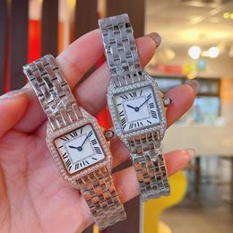 Classic Blue Pointer Tank Watches Women Geometric Square Zircon Watch Stainless Steel Quartz Wristwatch Female Roman Numerals Dial Clock WaterProof