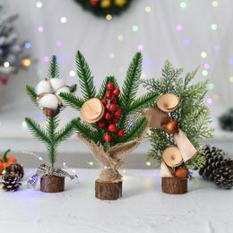 Decorative Flowers 1pcs Mini Christmas Tree Small Decorated Fake Pine Artificial Santa Snow Home Decoration