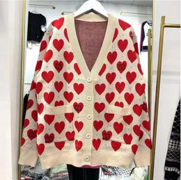 Women's Sweaters Luxury Wool Cardigan Heart Cartoon for V-neck Long-sleeved top puff Dress Knit Loose Casual Coat