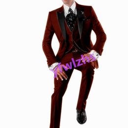 Customize tuxedo One Button Handsome Peak Lapel Groom Tuxedos Men Suits Wedding/Prom/Dinner Man Blazer Jacket Pants Tie Vest W1175