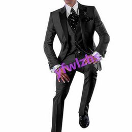 Customise tuxedo One Button Handsome Peak Lapel Groom Tuxedos Men Suits Wedding/Prom/Dinner Man Blazer Jacket Pants Tie Vest W1172