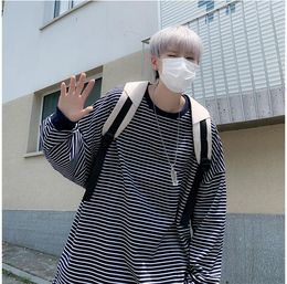 Men's T Shirts M1450 Stripe T-shirt Men's Autumn Loose Casual Top Long Sleeve Round Neck Fashion Brand American Bottoming Shirt