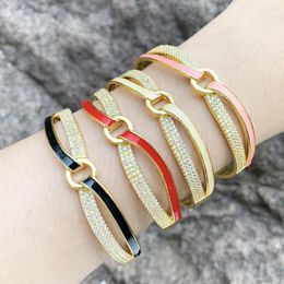 Bangle Delicate Gold Colour Cross Cuff Bracelets Elegant Colourful Enamel Bracelet 2022 Trend Crystal Jewellery For Women Fine Gifts