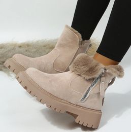 Kadın ayak bileği kar botları kış sıcak peluş ayakkabılar moda tasarımcı platformu botları gladyatör kaymaz daireler kürk botları artı boyut 35-42