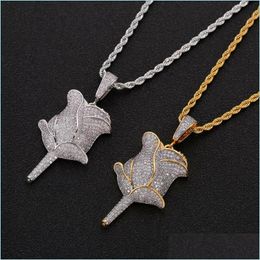 Pendant Necklaces Hip Hop Rose Flower Pendant Necklace With Rope Chain Iced Out Cubic Zircon Bling Men Jewellery 1005 B3 Drop Delivery Dhyb4