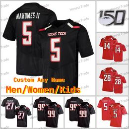 Custom Texas Tech Football Jersey Patrick Mahomes II Alan Bowman 7 Donovan Smith Donta Thompson White Red College Mens Football Jerseys 150th