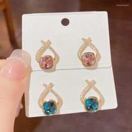 Stud Earrings Micro Pave Zirconia Criss Crystal For Women Korean Style 2022 Earings Wholesale