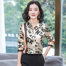 Women's Blouses Drop Spring Summer Fall Vintage Letters Print Collar Long Sleeve Women Ladies Party Casual OL Work Top Shirt Blouse