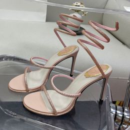 Heel Sandals Womens Shoe Strass Shoes Ankle Wraparound High Heeled Sandal Crystal Studded Snake Luxury Designers Fashion Rc Cleo