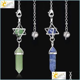 Charms Natural Stone Pendum For Dowsing Divination Hexagonal Prism Healing Crystal Merkaba Energy Shuttle Spiritual Pendo Drop Delive Dhyoh