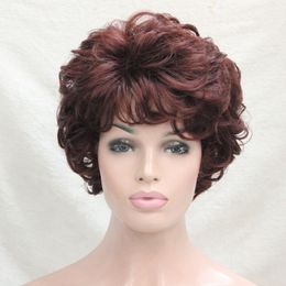 fashion cute red auburn curly/wavy short synthetic women's daily full wig