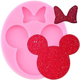 Baking Moulds Mouse Head Bows Keychain Silicone Molds Fondant Cake Decorating Tools Jewelry Pendant Resin Epoxy Mold Candy Chocolate