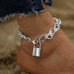 Hiphop Silver Color Lock Anklet For Women Thick Chain Ankle Bracelet Leg Foot Chain Anklets Jewelry Gifts
