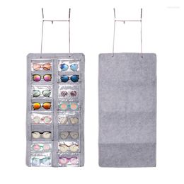 Jewellery Pouches Sunglasses Organiser Storage Hanging Dust Proof Wall Pocket Glasses Bag Holder 16 Felt Slots For Boutique Shop Home Grey