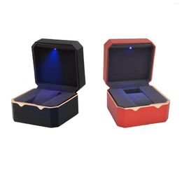 Watch Boxes Box Single With Light Octagonal Gold Edge Paint Storage Case Display Drawer Showcase For Gifts Men