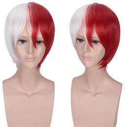 Women Red White Cosplay Anime Party Hair Wig Heat Resistant Ladies Wig