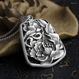 Pendant Necklaces Pure S990 Silver Female Retro National Style Peony Blossom Rich Women's Sweater Chain Thai Craft