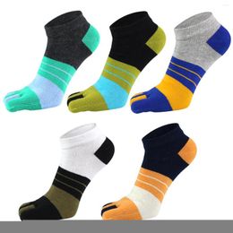Men's Socks Pure Cotton Men Five Finger Ankle Colourful Striped Fashion Young Soft Breathable Low Tube With Toes Size EU 39-44