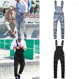 Men's Jeans Men's 2022 Fashion Casual Losse Pocket Overalls Comfortable Denim Jumpsuits Bib Pants Plus Big Size Men Black Y1