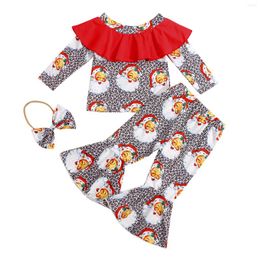 Clothing Sets 3 Pieces Kids Suit Set Santa Clause O-Neck Long Sleeve Tops Flared Trousers Hairband For Toddler Girls 9 Months-4 Years