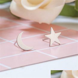 Stud Stud Fashion Lovely Star And Moon Stainless Steel Gold Sier Classic Earrings Ladies Korean Jewelry Drop Delivery 2022 Earring Dhkg4