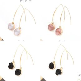 Dangle Chandelier Dangle Chandelier Fashion Resin Stone Earrings Druzy Drusy For Women Gold Plating Round Circle Shape Ear Jewelry G Dh1Js