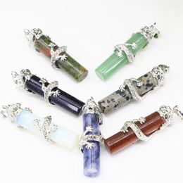 Pendant Necklaces Charms Natural Sandstone Opal Dalmation Unakite Stone For Women 15x49mm Dragon Winding Jewellery Making Diy Findings B3303