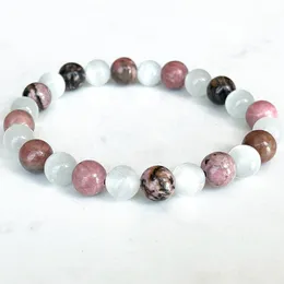 Strand MG1722 Womens Scorpio Zodiac Bracelet 8 MM Black Vein Rhodonite AA Grade Selenite Chakra Wrist Mala Natural Gemstone Jewellery