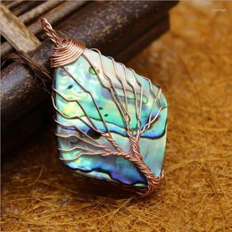 Pendant Necklaces MOP264 Abalone Shell Handmade Rose Gold Wire Wrap Tree Of Life Rhombus 10 Pieces