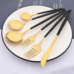 Flatware Sets 24/30/36Pcs Western Cutlery Set Mirror Tableware Stainless Steel Dinnerware Black Gold Spoon Fork Knife Dinner